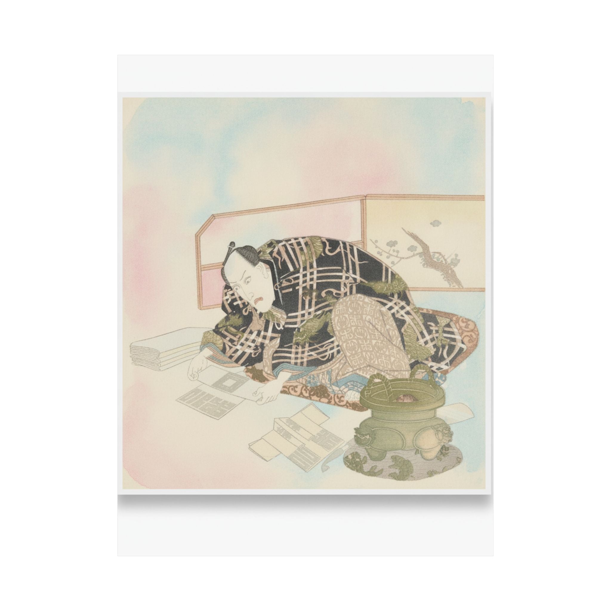 Watercolor — Ichikawa Danjūrō Vii Preparing New Year'S Gifts — Matte Poster