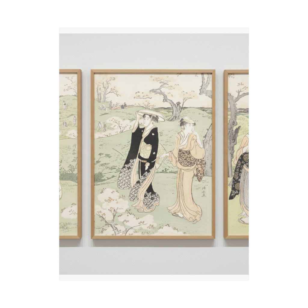 Watercolor — Young Ladies Viewing Cherry–Blossoms At Asukayama — Matte Poster