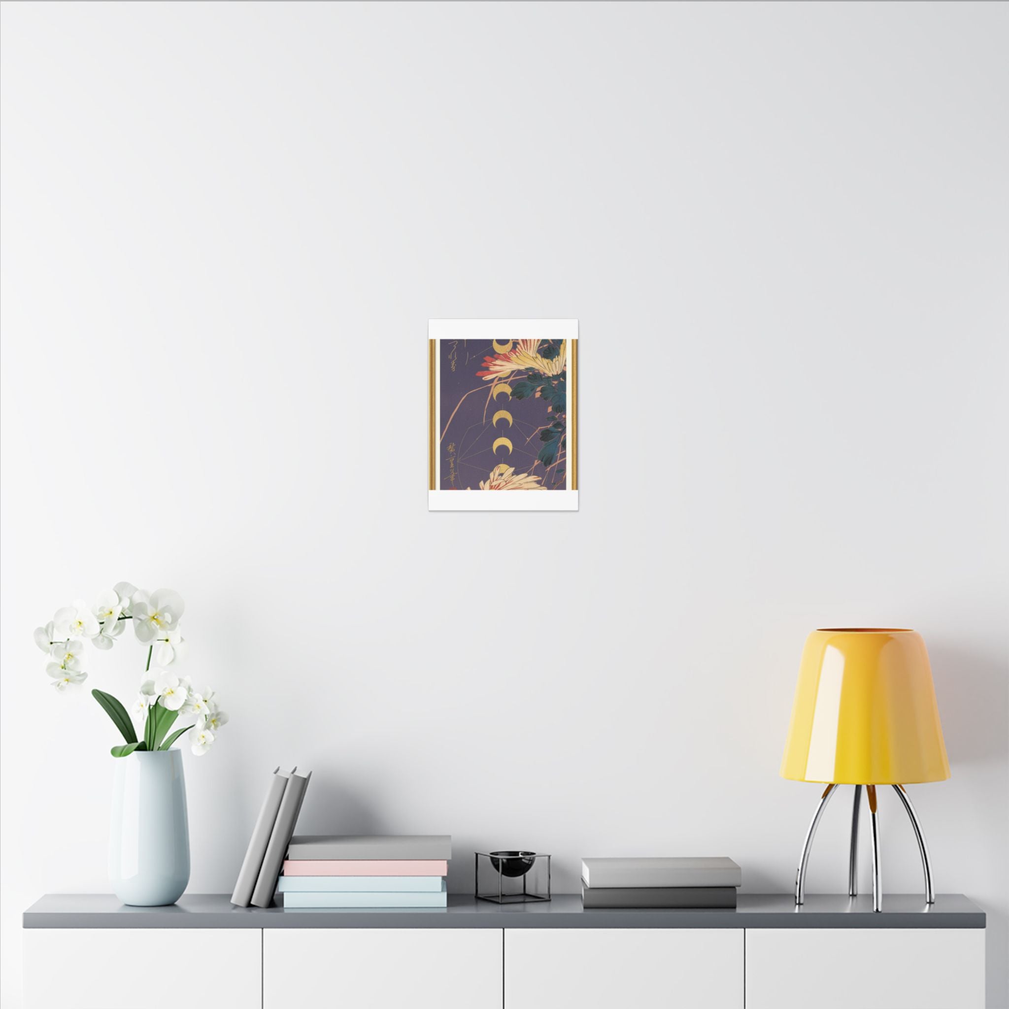 Chrysanthemum and Gold Moon Phases Woodblock Matte Canvas