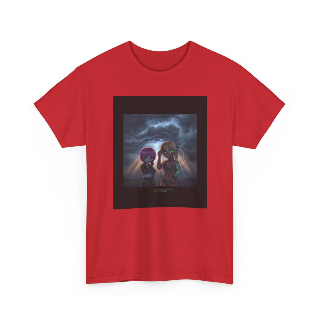 Anime Girls Under Lightning Storm Sky Graphic Tee