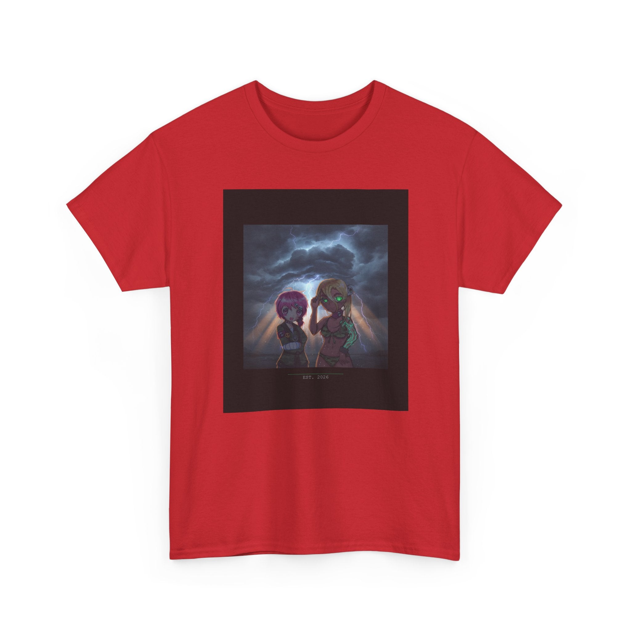 Anime Girls Under Lightning Storm Sky Graphic Tee