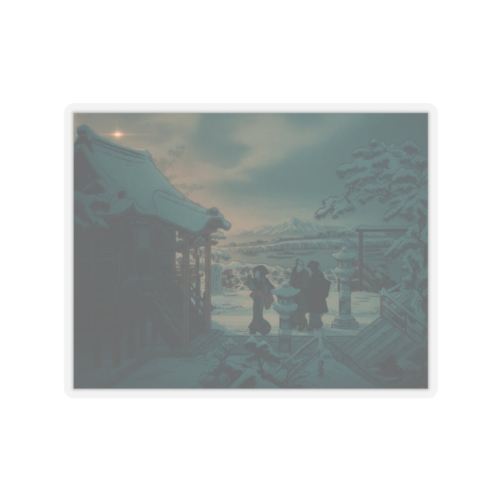 Cinematic — Snow Scene With Figures Outside A Temple — Kiss-Cut Sticker