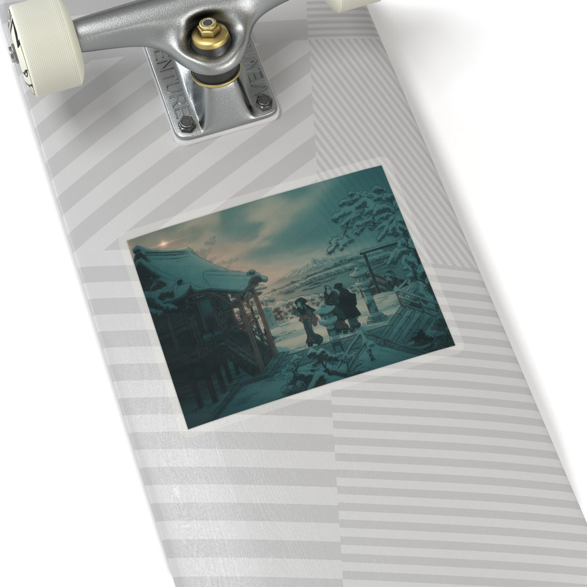 Cinematic — Snow Scene With Figures Outside A Temple — Kiss-Cut Sticker