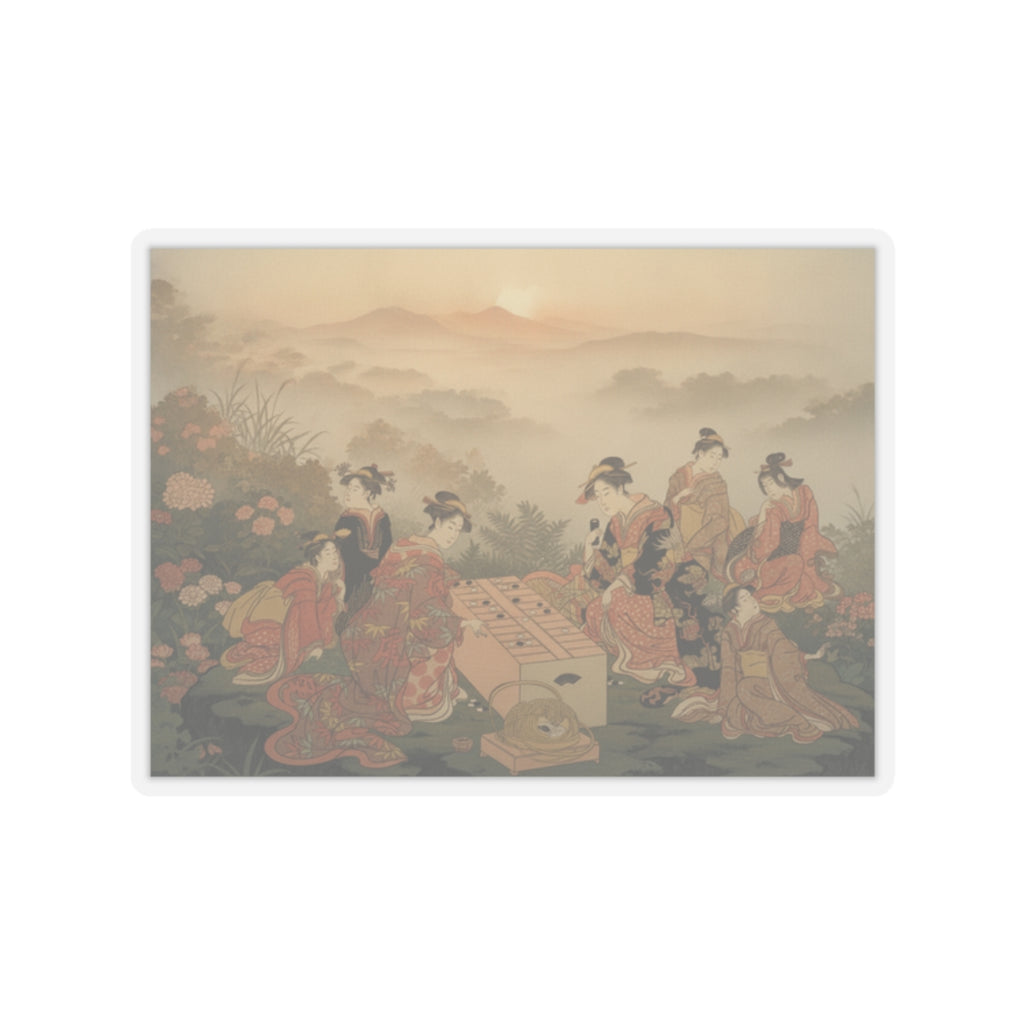 Scenic Nature — Two Young Women Playing A Game Of Sugoroku — Kiss-Cut Sticker