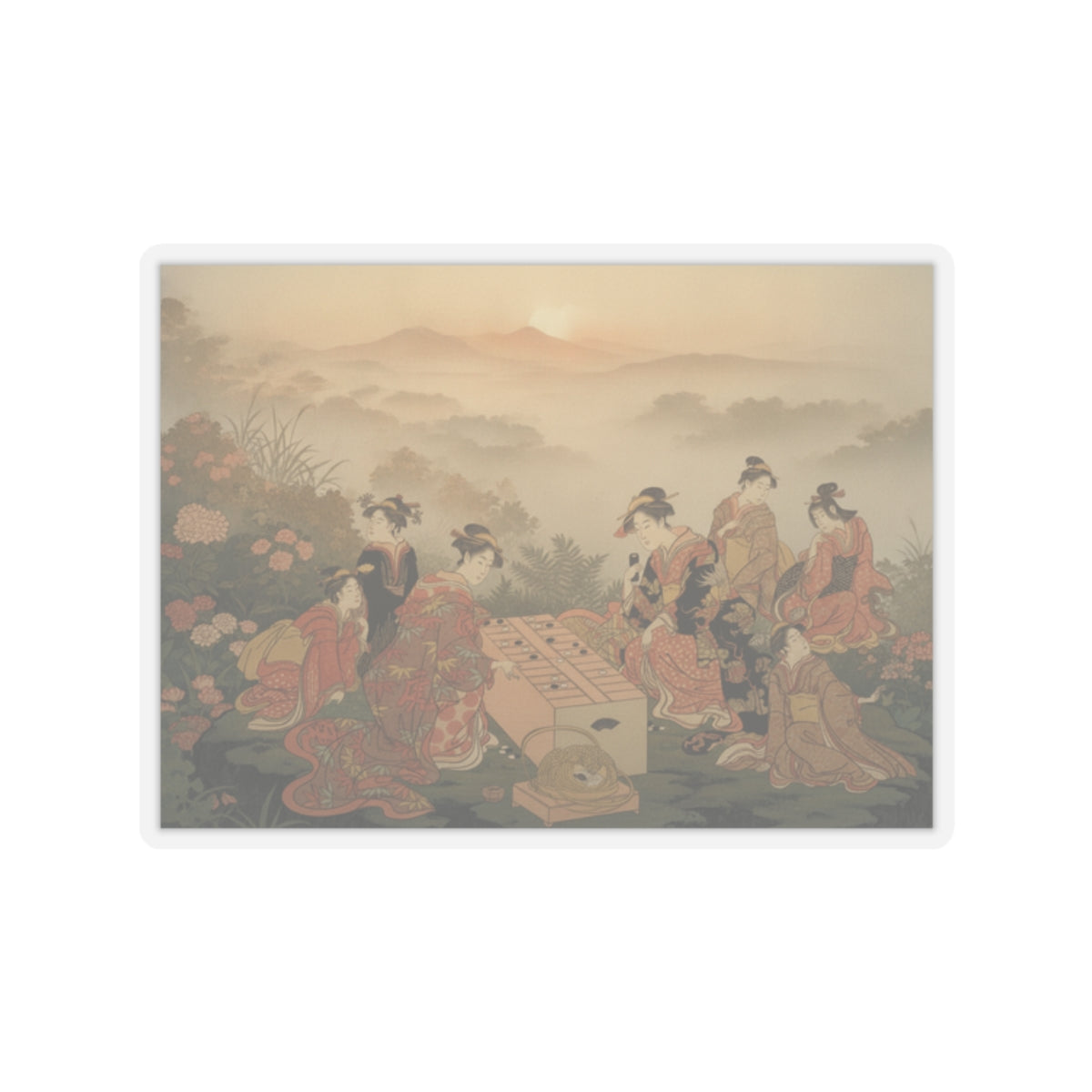 Scenic Nature — Two Young Women Playing A Game Of Sugoroku — Kiss-Cut Sticker