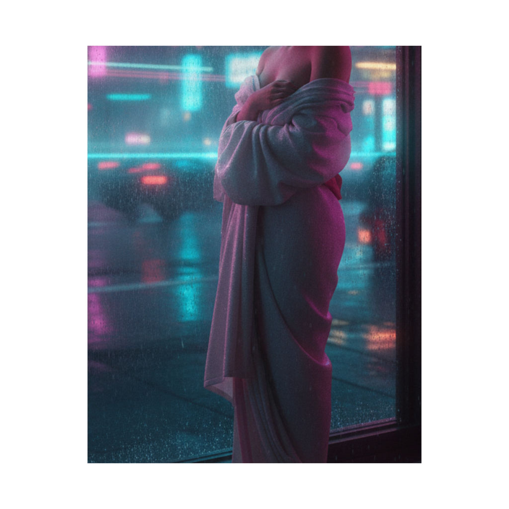 Neon Noir — Girl Drying Herself After Her Bath — Matte Poster
