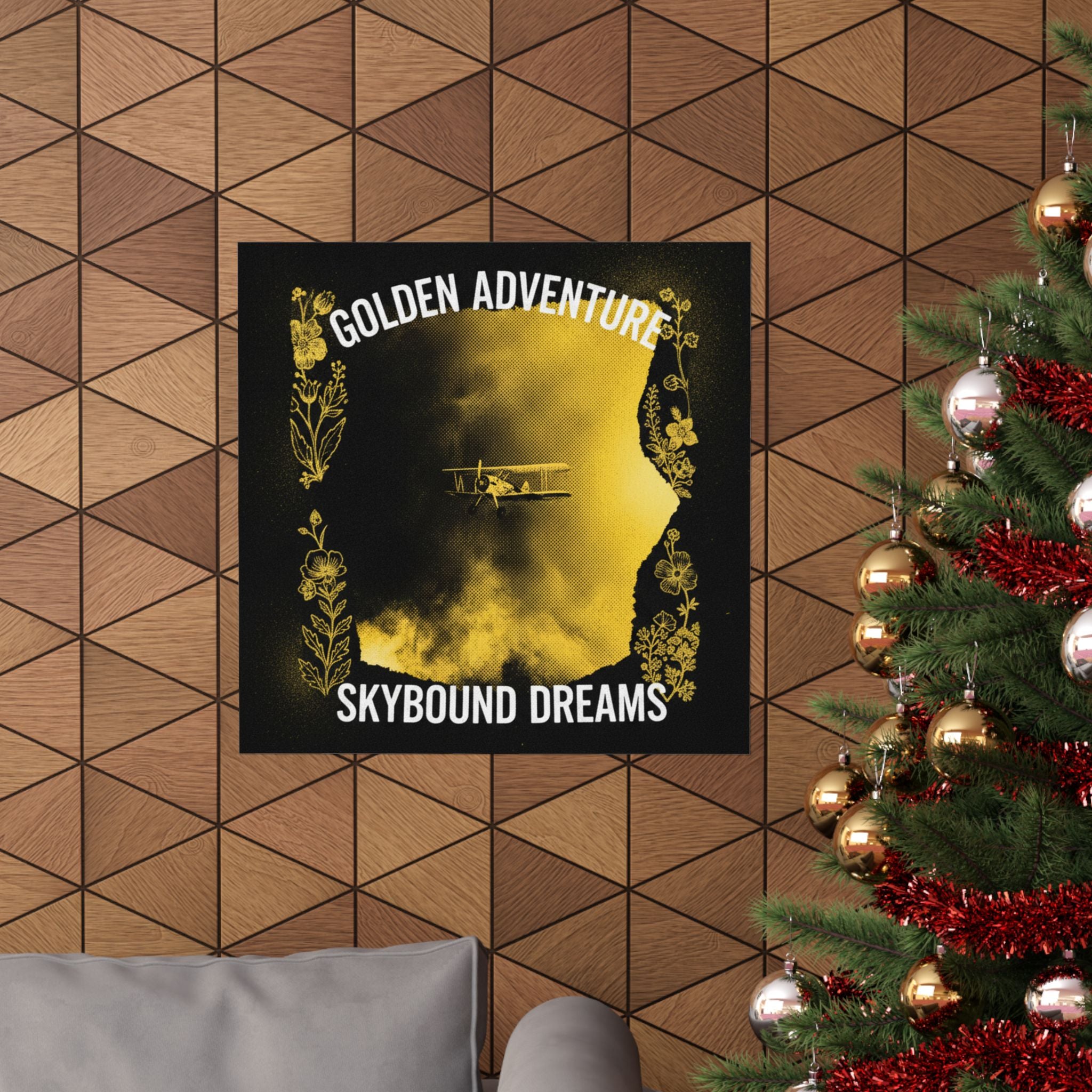 Golden Adventure Skybound Dreams Biplane Art Poster