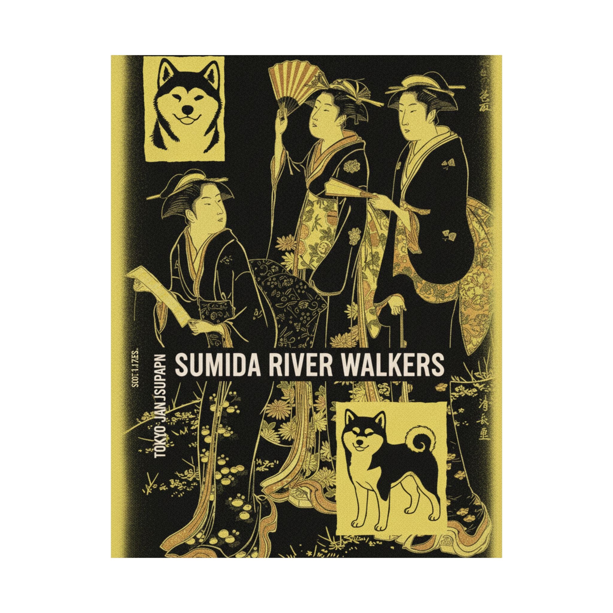 Streetwear Collage — Three Young Women Strolling On The Bank Of The Sumida River — Matte Poster