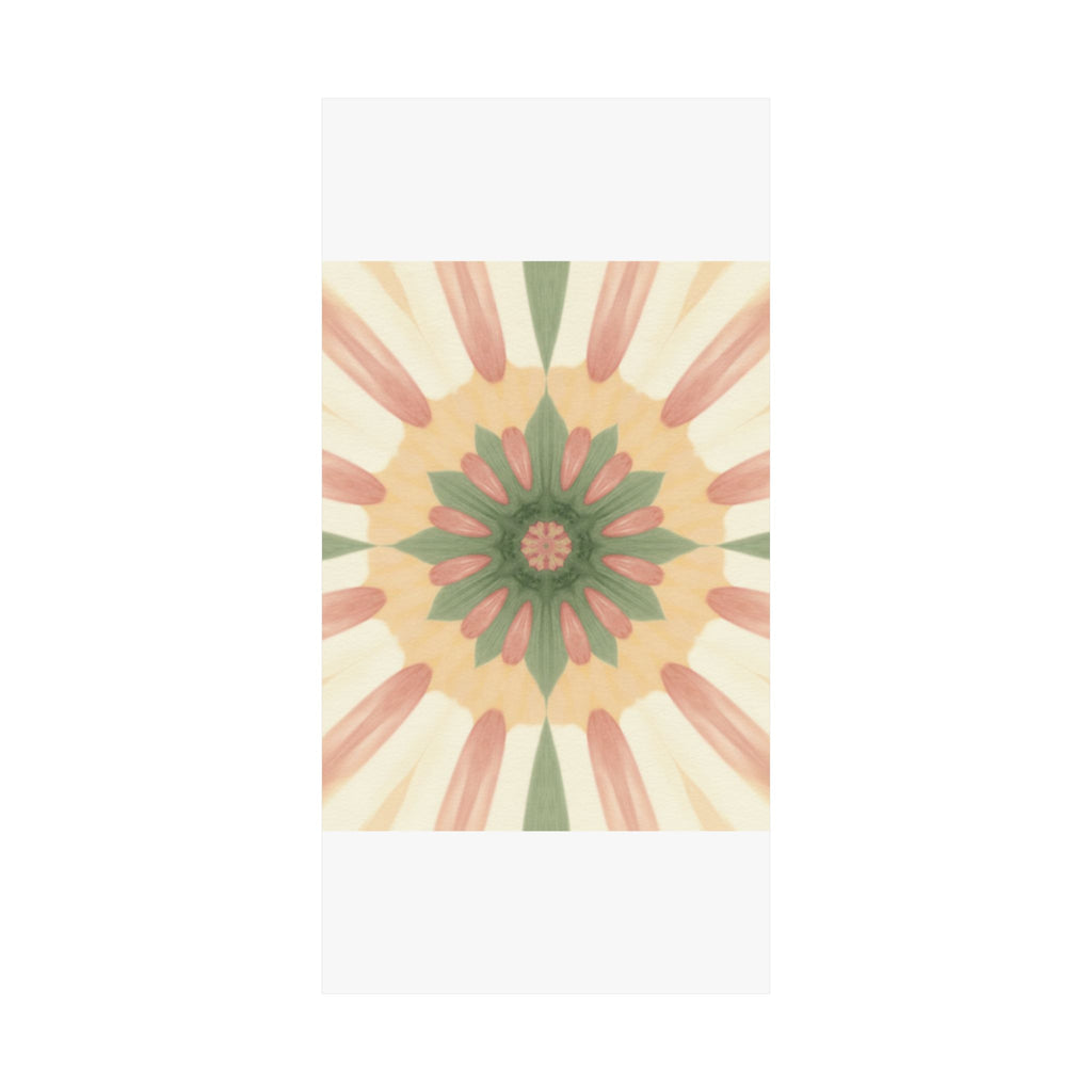 Peach and Sage Floral Kaleidoscope Mandala Poster