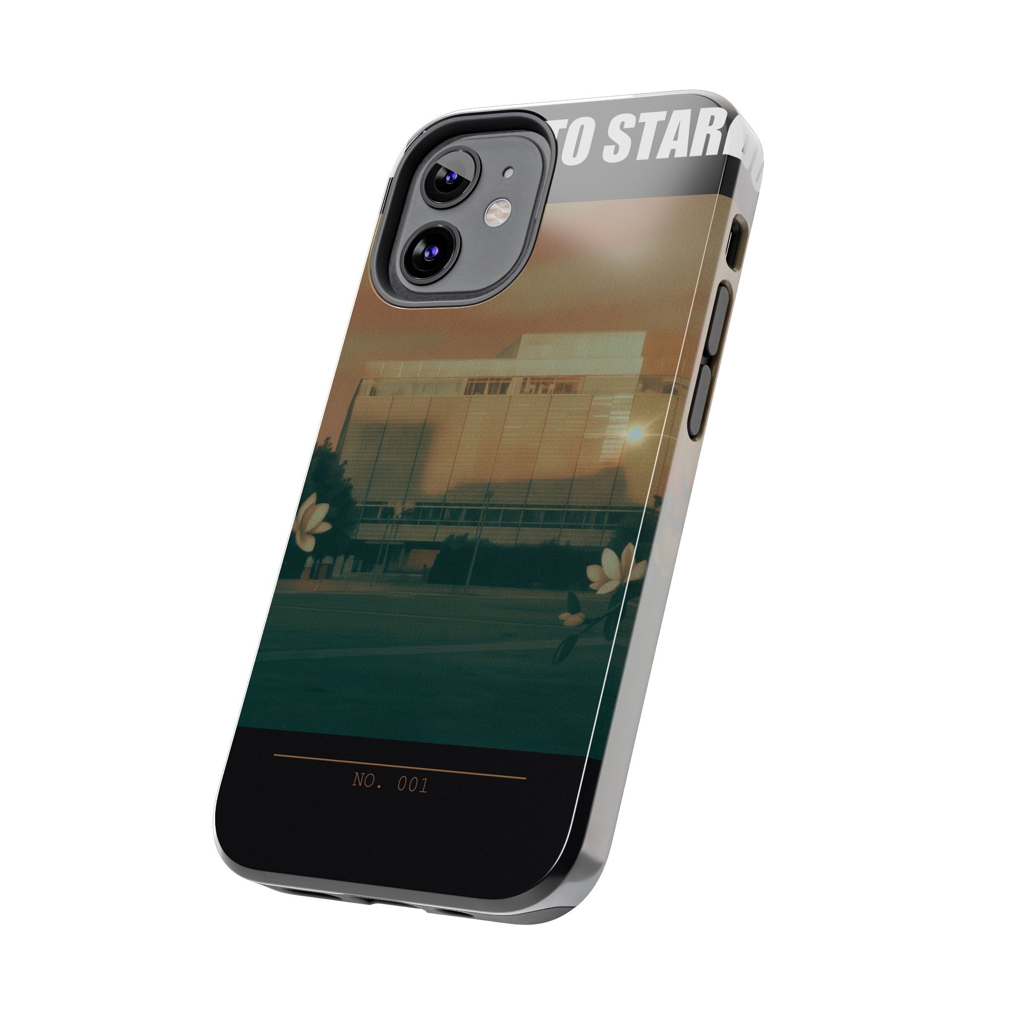 Dusk Brutalist Building and Daisies Photo Phone Case