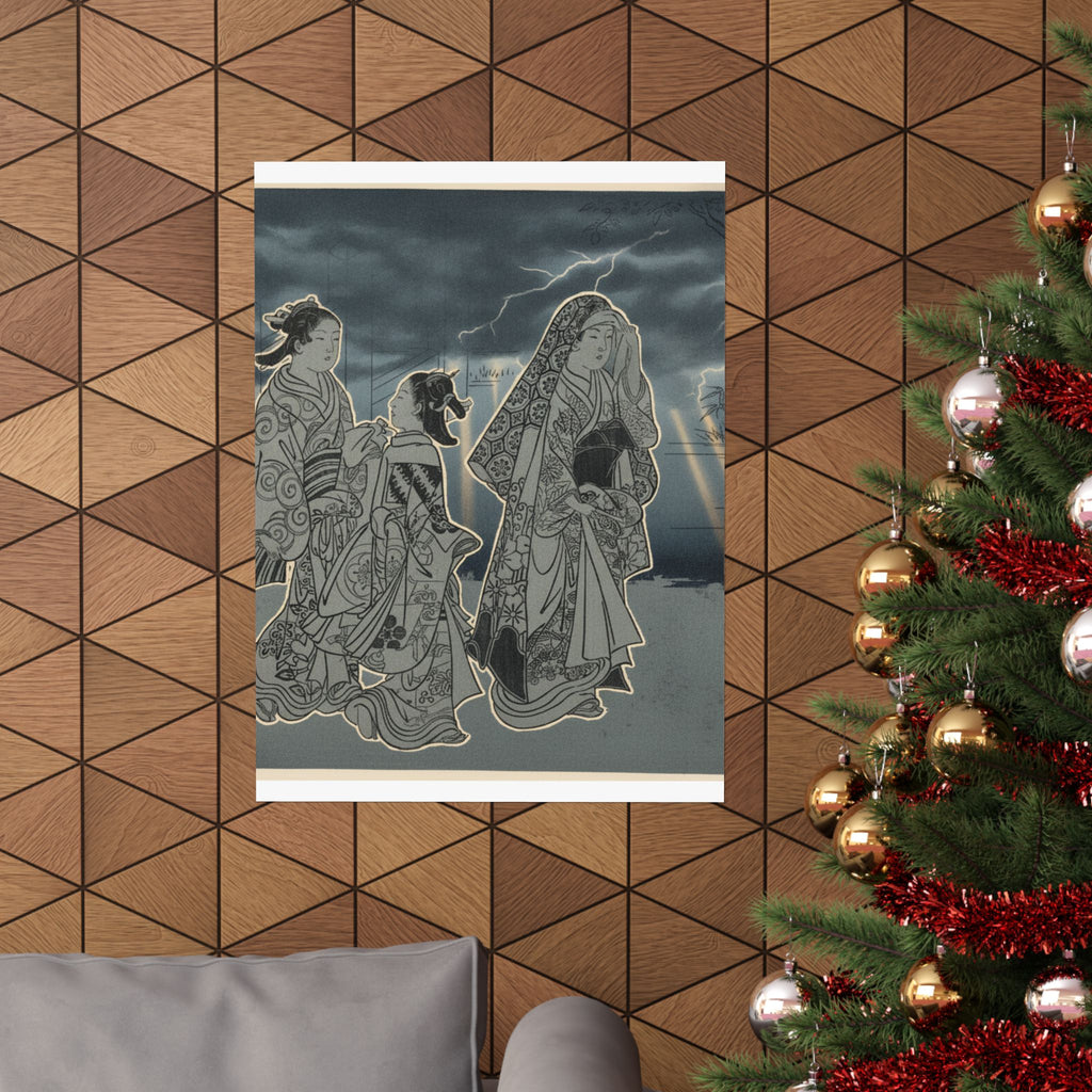 Dramatic Storm — A Courtesan Followed By Two Girl Attendants — Matte Poster