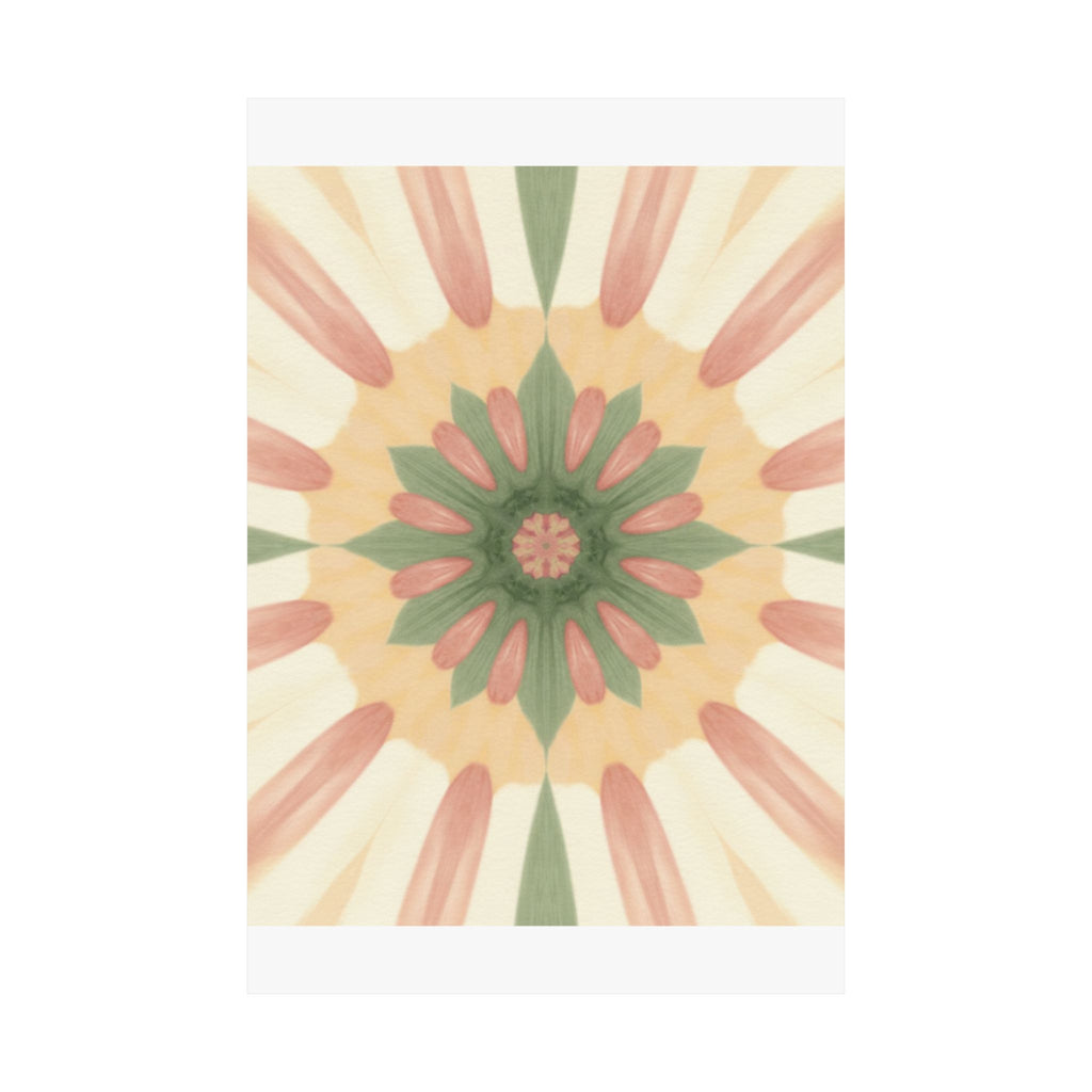 Peach and Sage Floral Kaleidoscope Mandala Poster