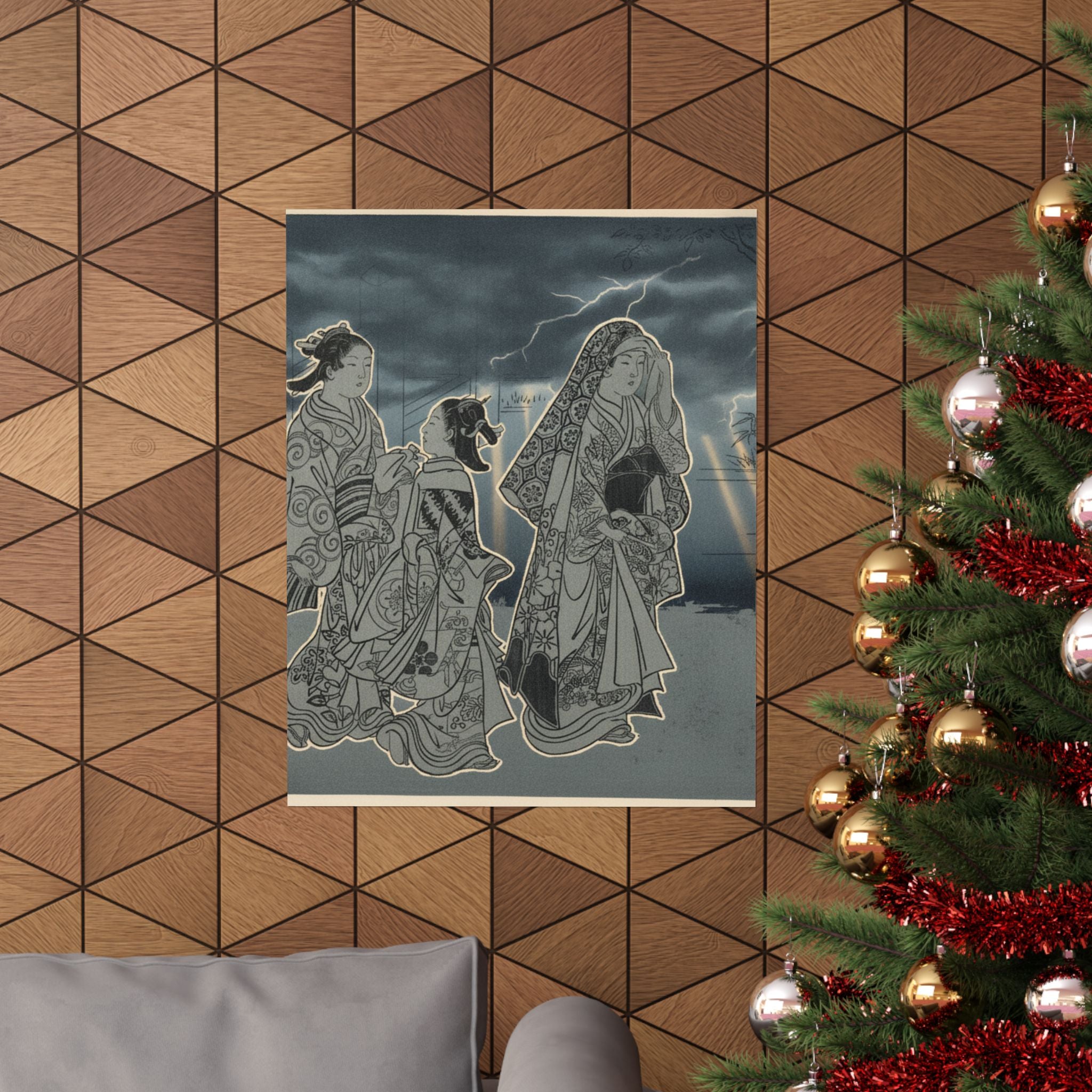 Dramatic Storm — A Courtesan Followed By Two Girl Attendants — Matte Poster