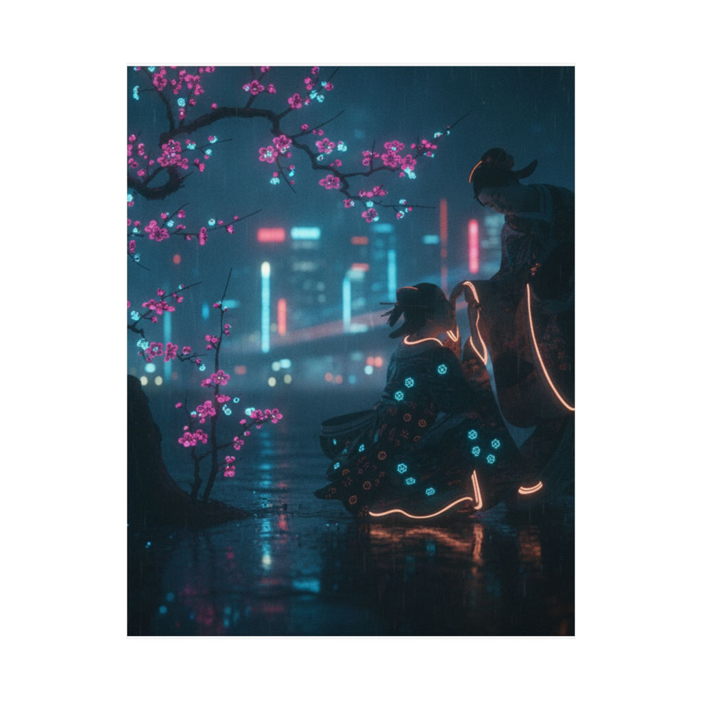 Neon Noir — Two Girls Under Plum Tree — Matte Poster