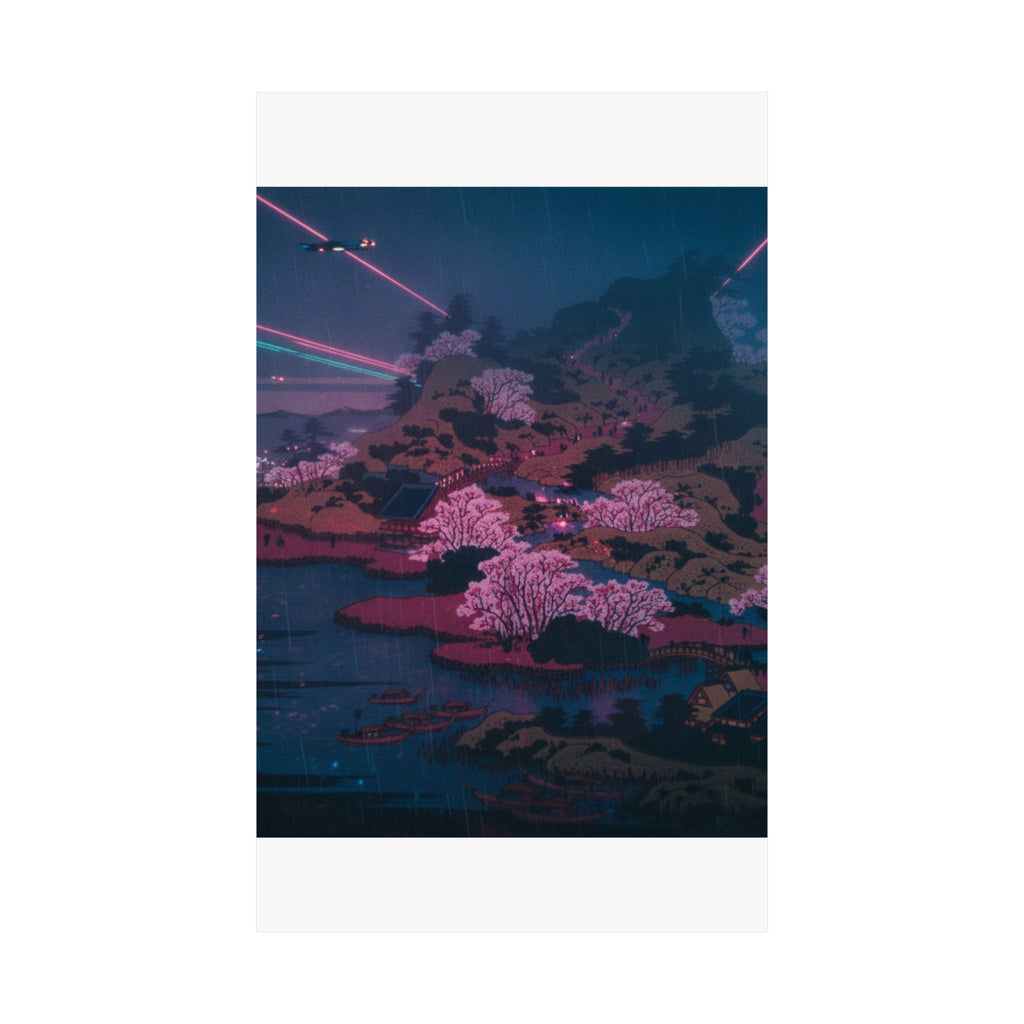 Neon Noir — Tenpōzan At The Mouth Of The Aji River In Settsu Province (Sesshū Ajikawaguchi T — Matte Poster