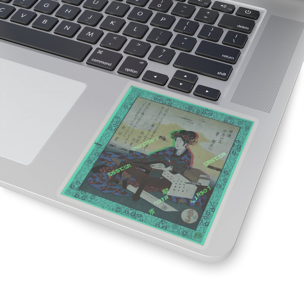Glitch Culture — Chinese Lady Seated At A Table, Composing An Ode — Kiss-Cut Sticker