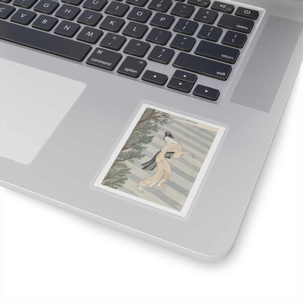 Watercolor — Young Woman Climbing Stone Stairs To A Shinto Temple — Kiss-Cut Sticker