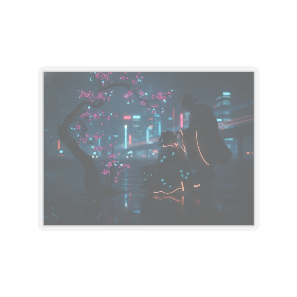 Neon Noir — Two Girls Under Plum Tree — Kiss-Cut Sticker