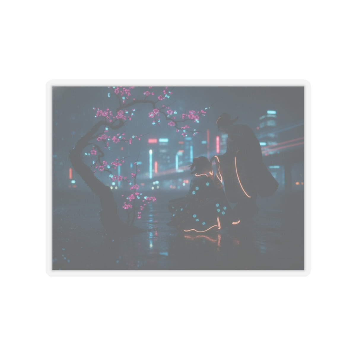 Neon Noir — Two Girls Under Plum Tree — Kiss-Cut Sticker