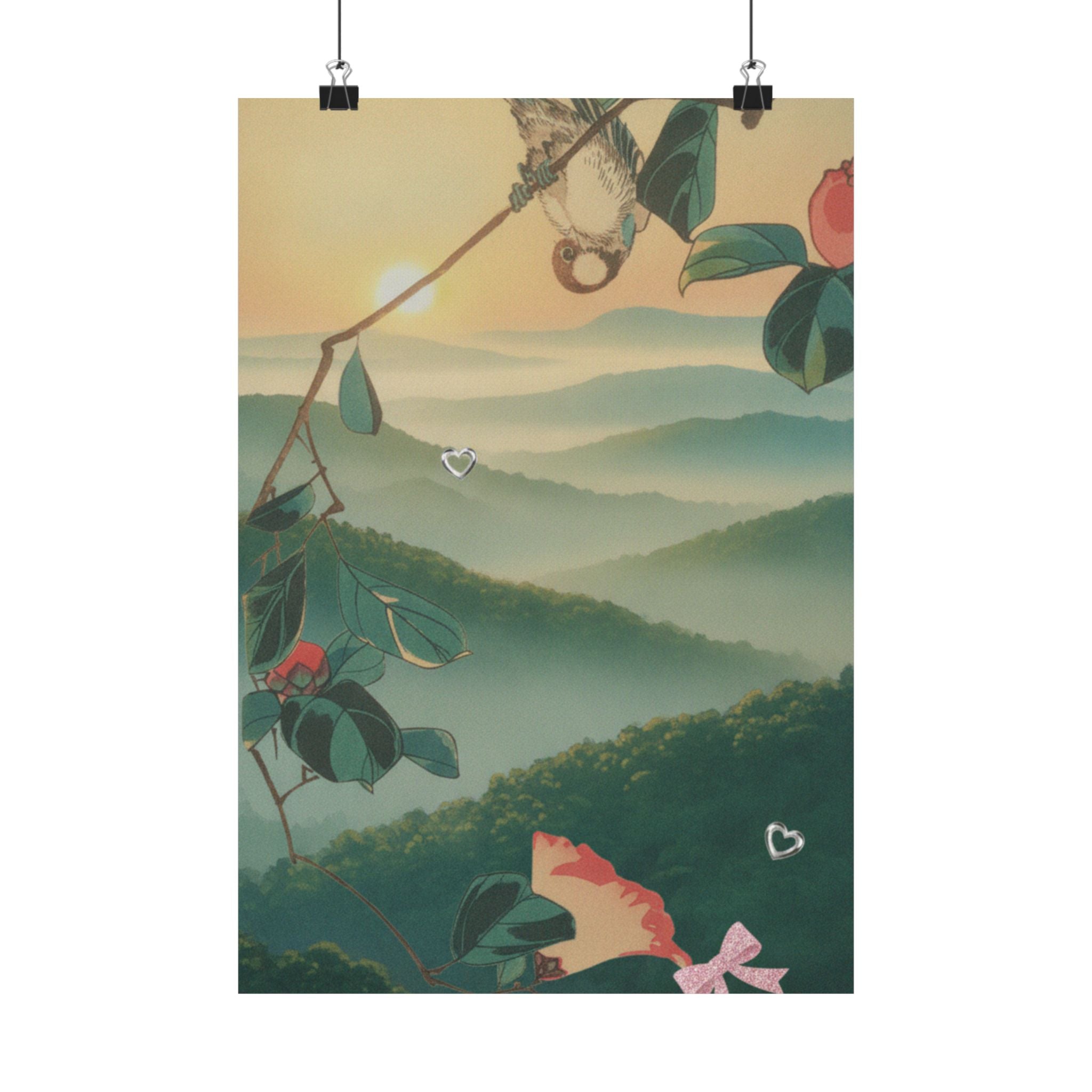 Scenic Nature — Camellia And Bullfinch — Matte Poster
