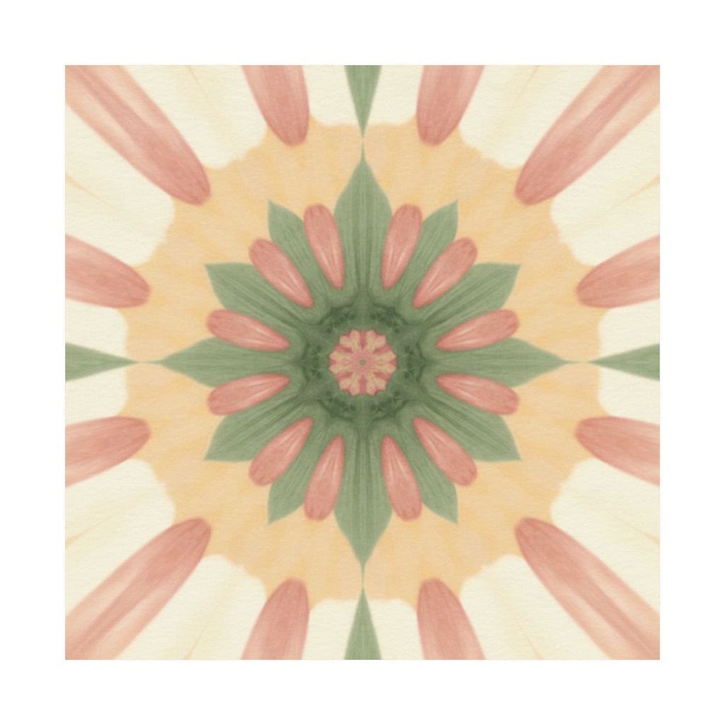 Peach and Sage Floral Kaleidoscope Mandala Poster