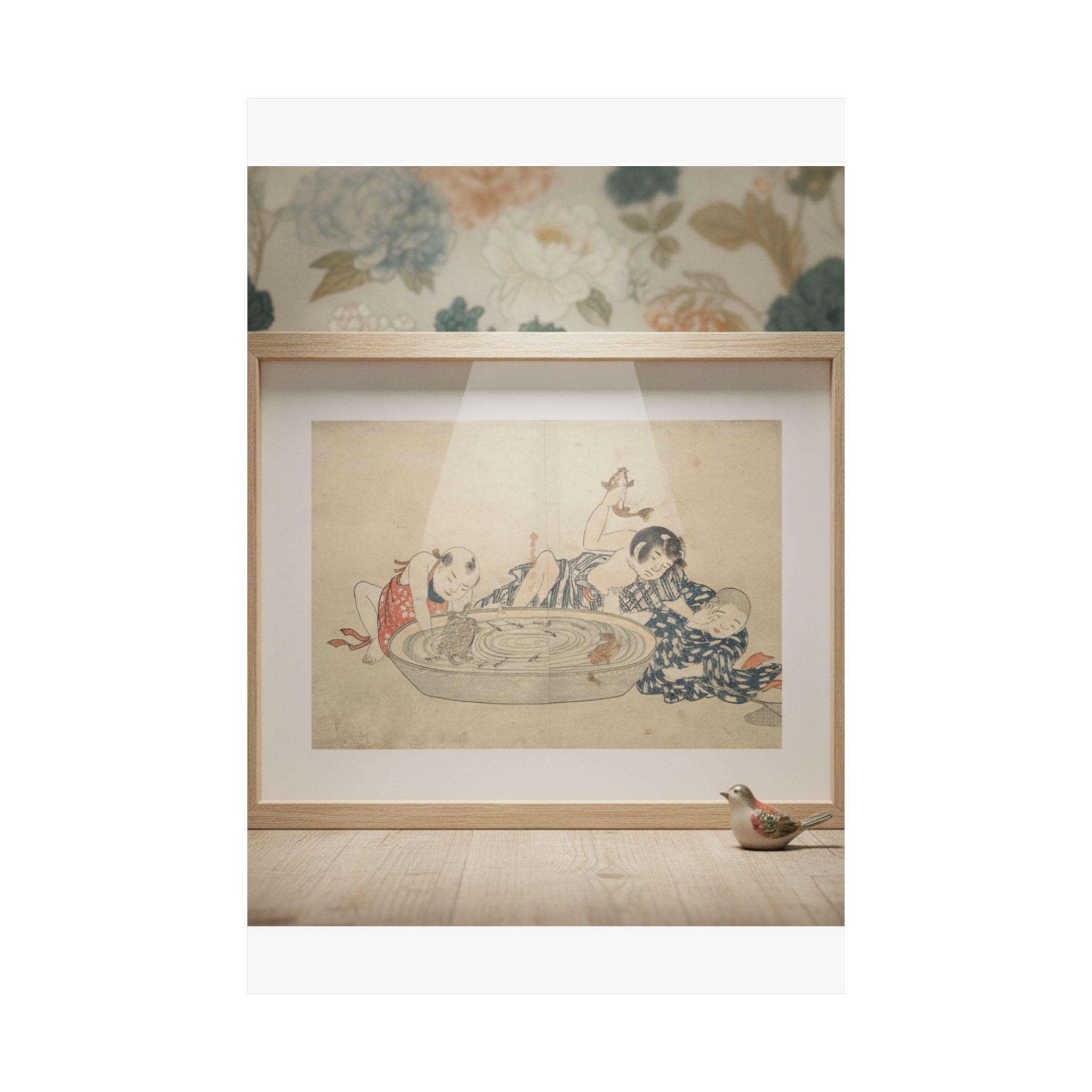 Product Marketing — Boys Playing With A Basin Of Fish And Turtles — Matte Poster