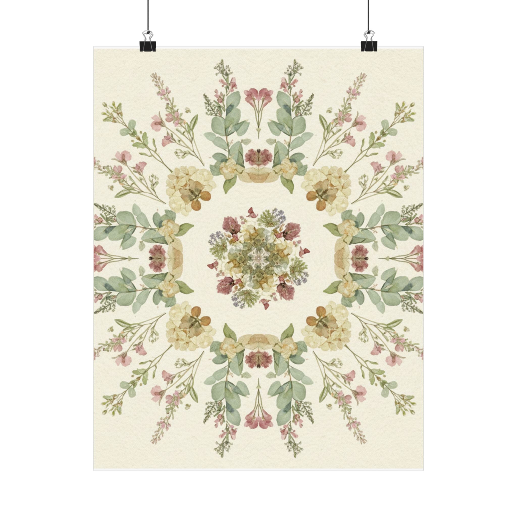 Pressed Wildflower Symmetry Cottagecore Botanical Poster