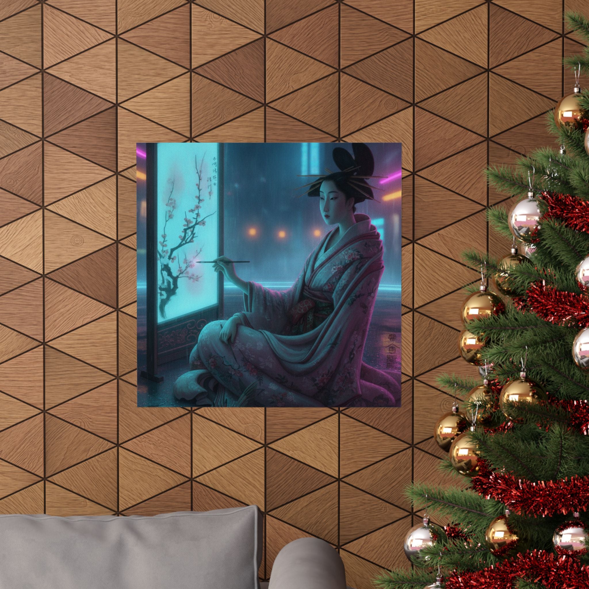 Neon Noir — Young Woman Painting A Screen — Matte Poster
