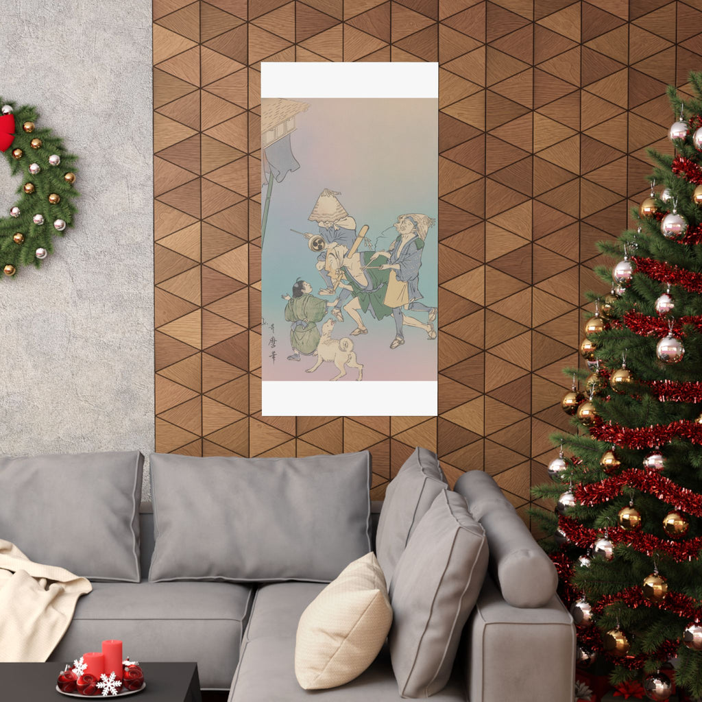 Affirmation — Three Revelers Of The Lower Classes, Wearing Komuso Hats, With Small Boy And Dog — Matte Poster