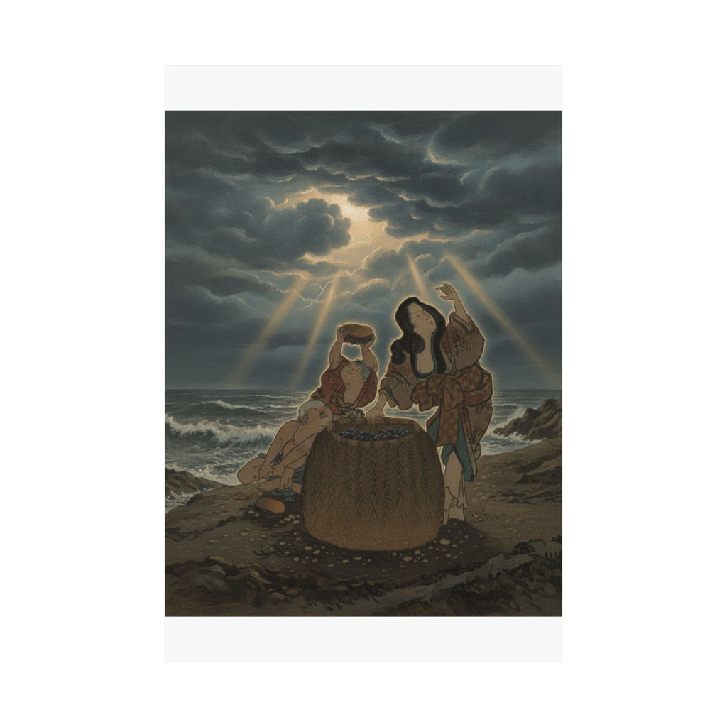 Dramatic Storm — Fisherwoman With A Basket And Two Boys — Matte Poster