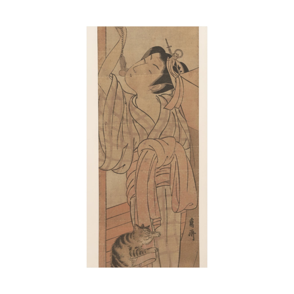 Ecommerce Main — Young Lady Toying With The Tassel Of Her Bed–Net While A Cat Plays At Her Feet — Matte Poster