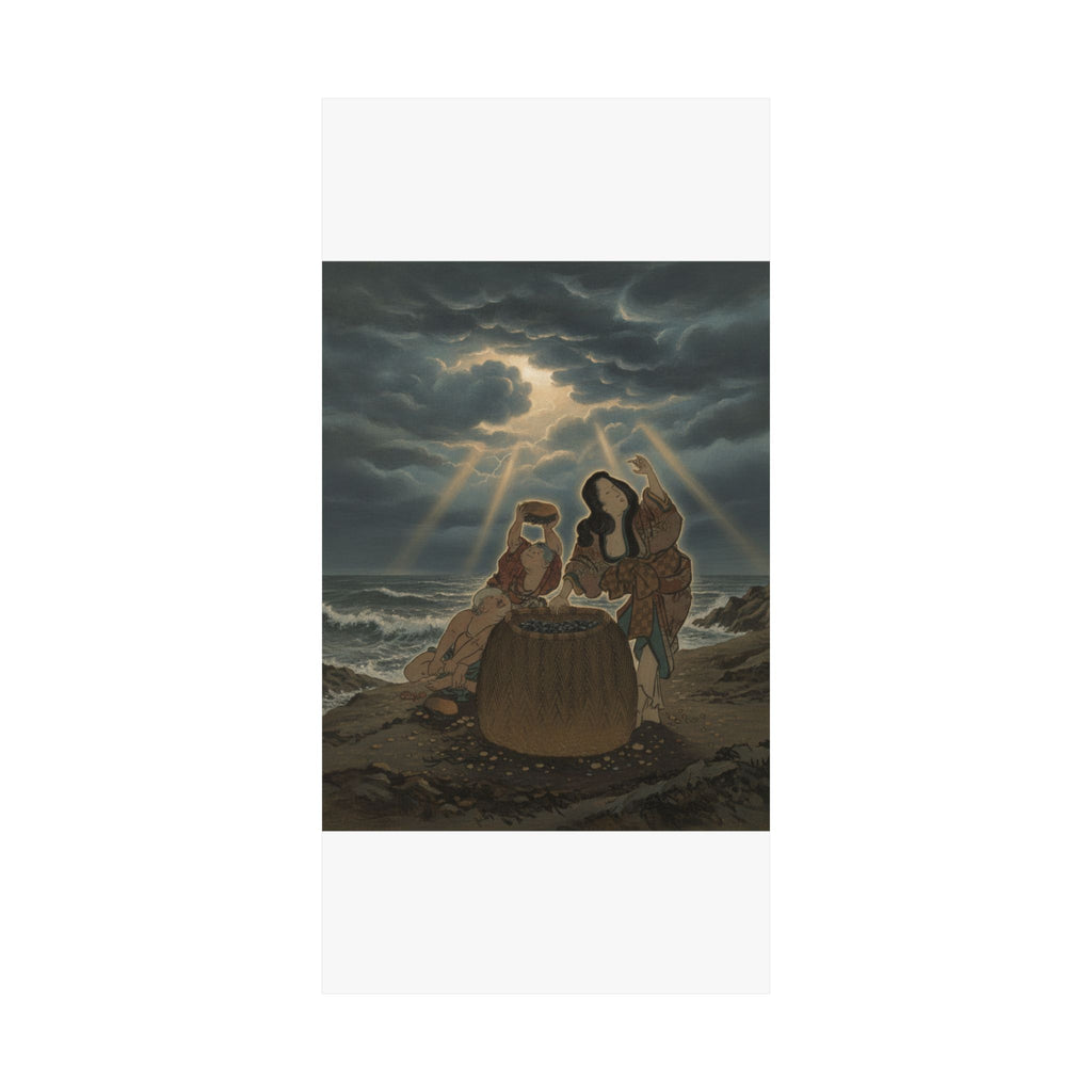 Dramatic Storm — Fisherwoman With A Basket And Two Boys — Matte Poster