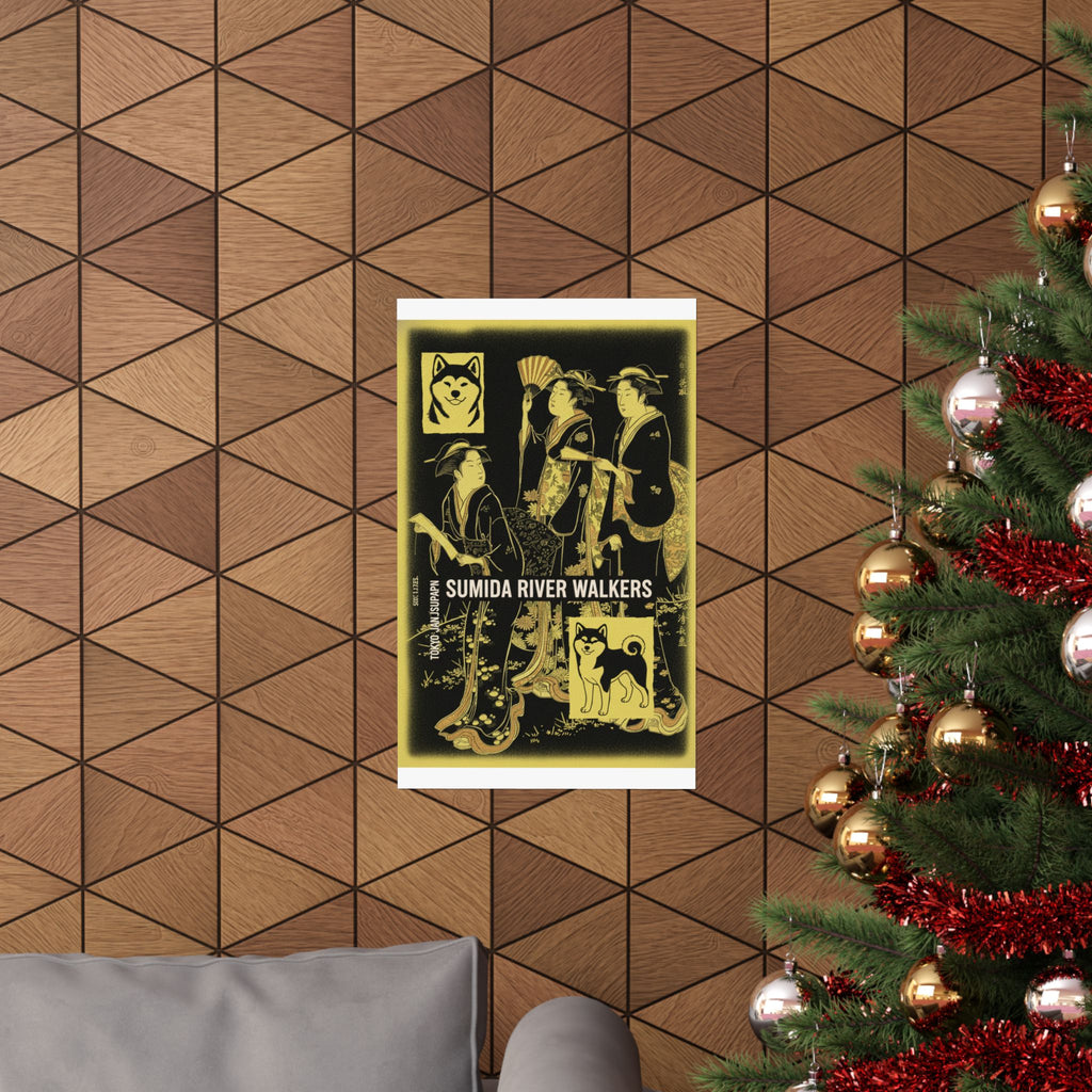 Streetwear Collage — Three Young Women Strolling On The Bank Of The Sumida River — Matte Poster