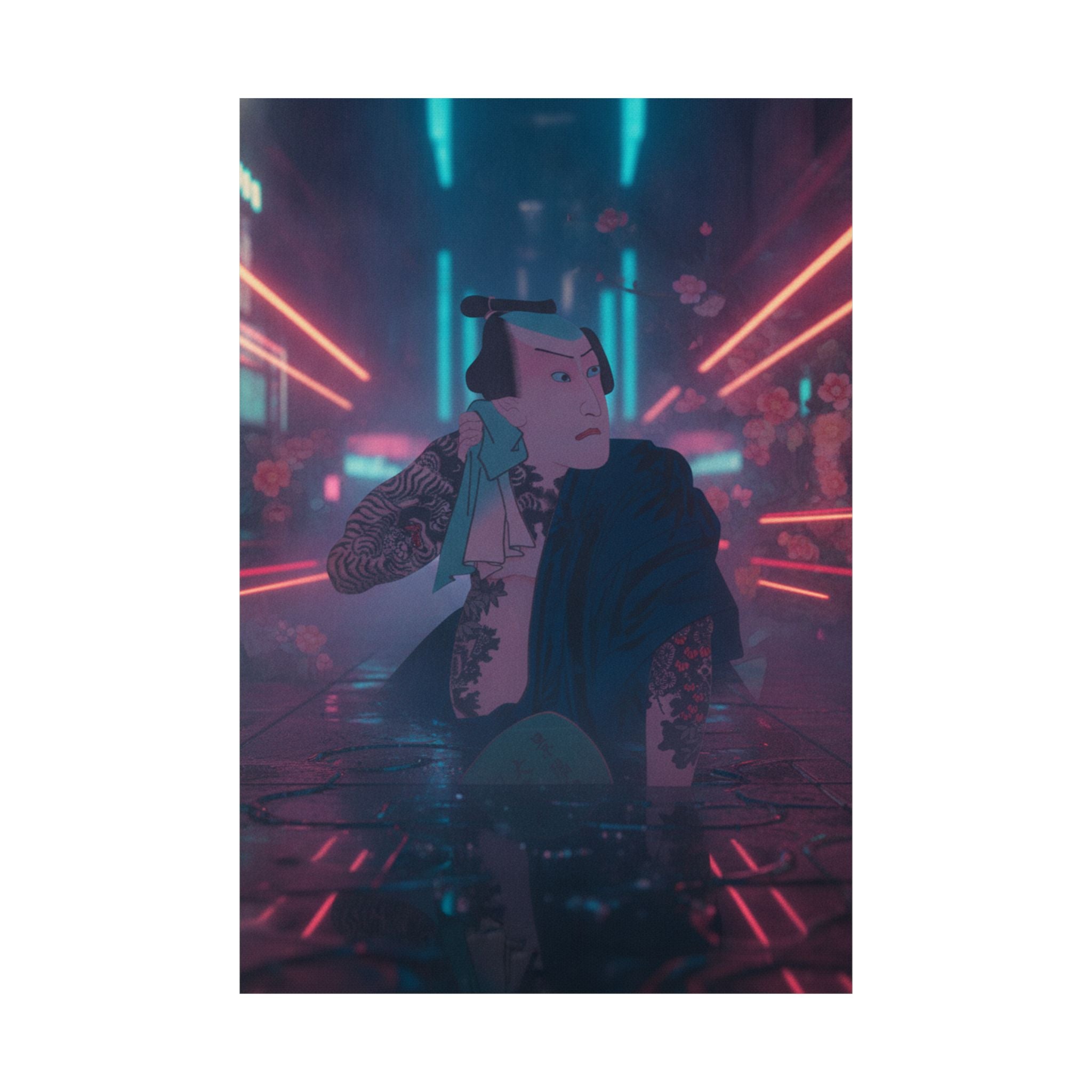 Neon Noir — The Actor Kawarazaki Gonjūrō I As Ude No Kisaburō, Likened To Wu Song The Asceti — Matte Poster