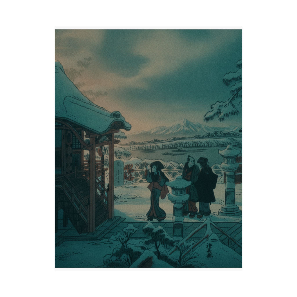 Cinematic — Snow Scene With Figures Outside A Temple — Matte Poster