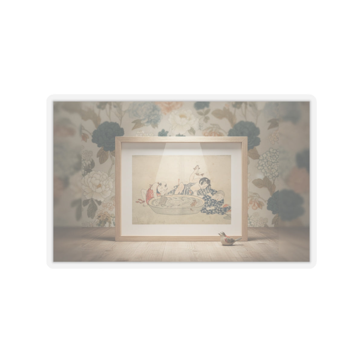 Product Marketing — Boys Playing With A Basin Of Fish And Turtles — Kiss-Cut Sticker