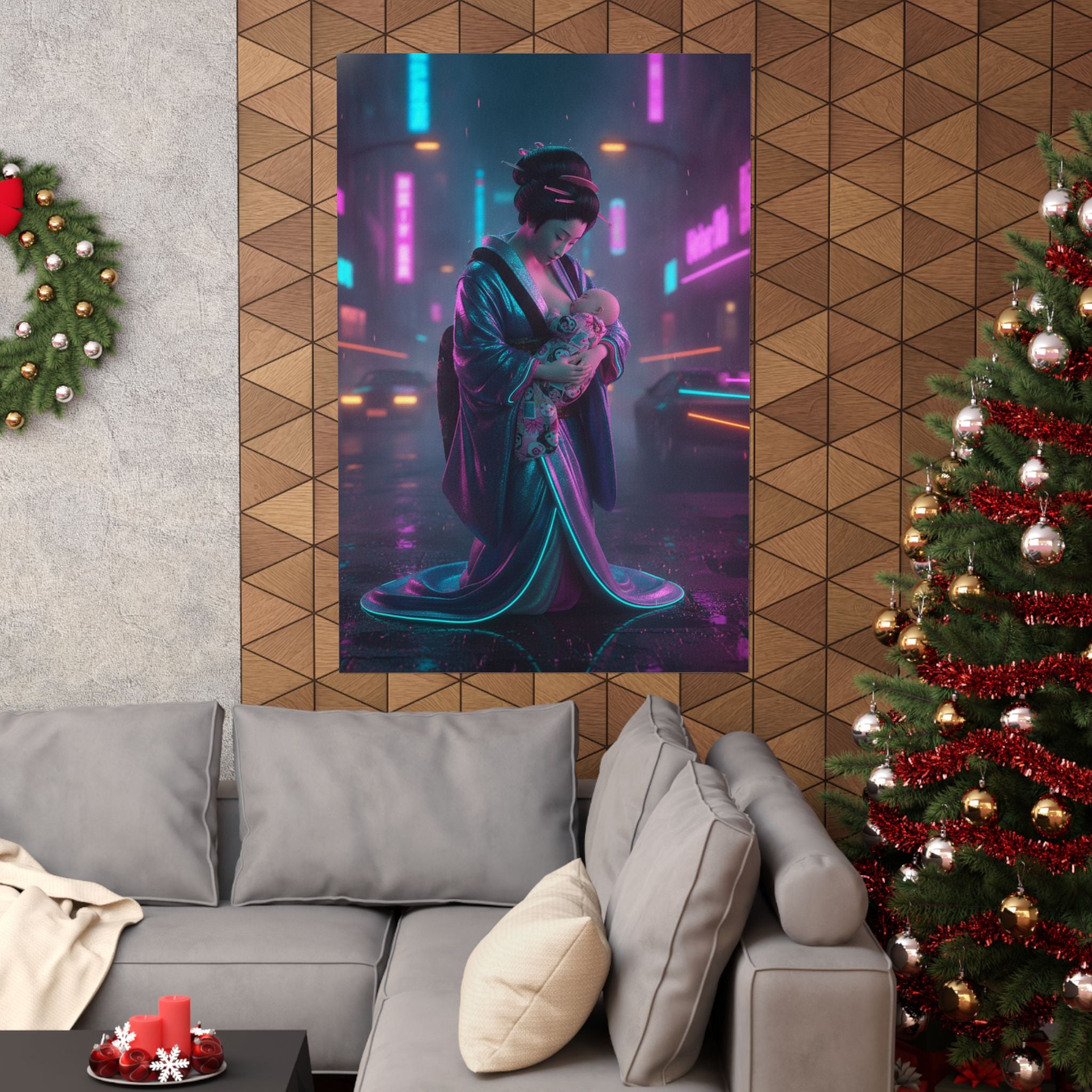 Neon Noir — Young Mother Nursing Her Baby — Matte Poster