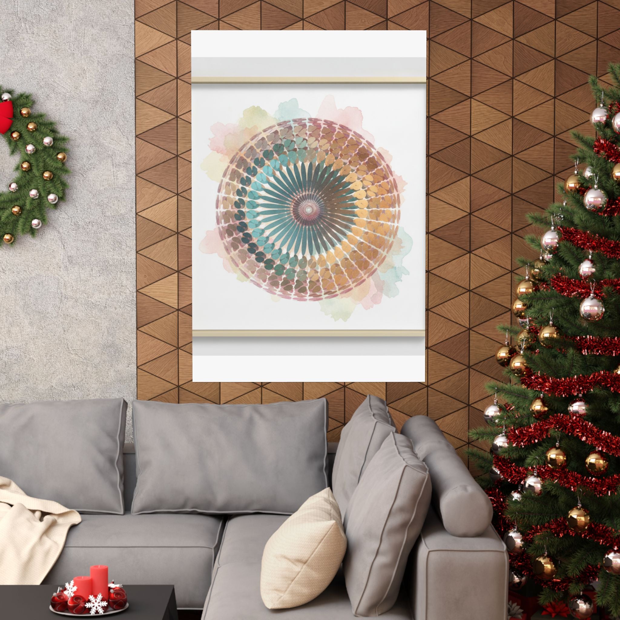 Terracotta and Teal Watercolour Spiral Mandala Poster