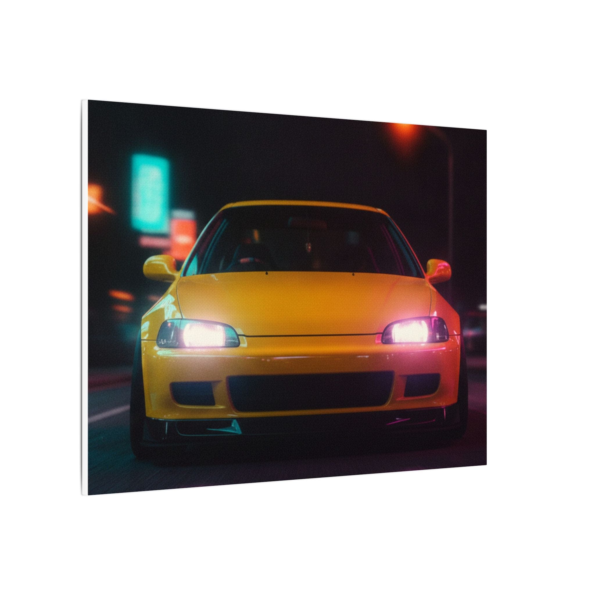 Neon Night JDM Yellow Coupe Street Matte Canvas