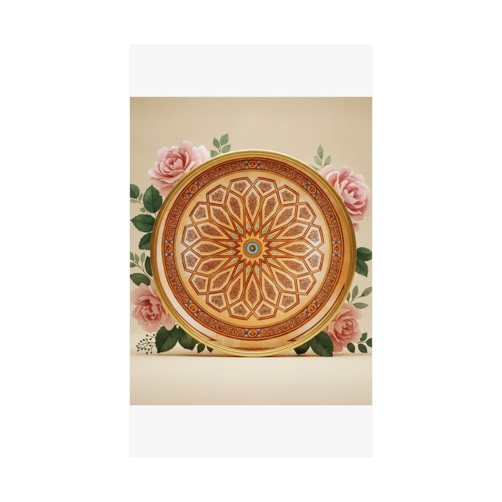 Gilded Moroccan Medallion and Pink Roses Art Poster