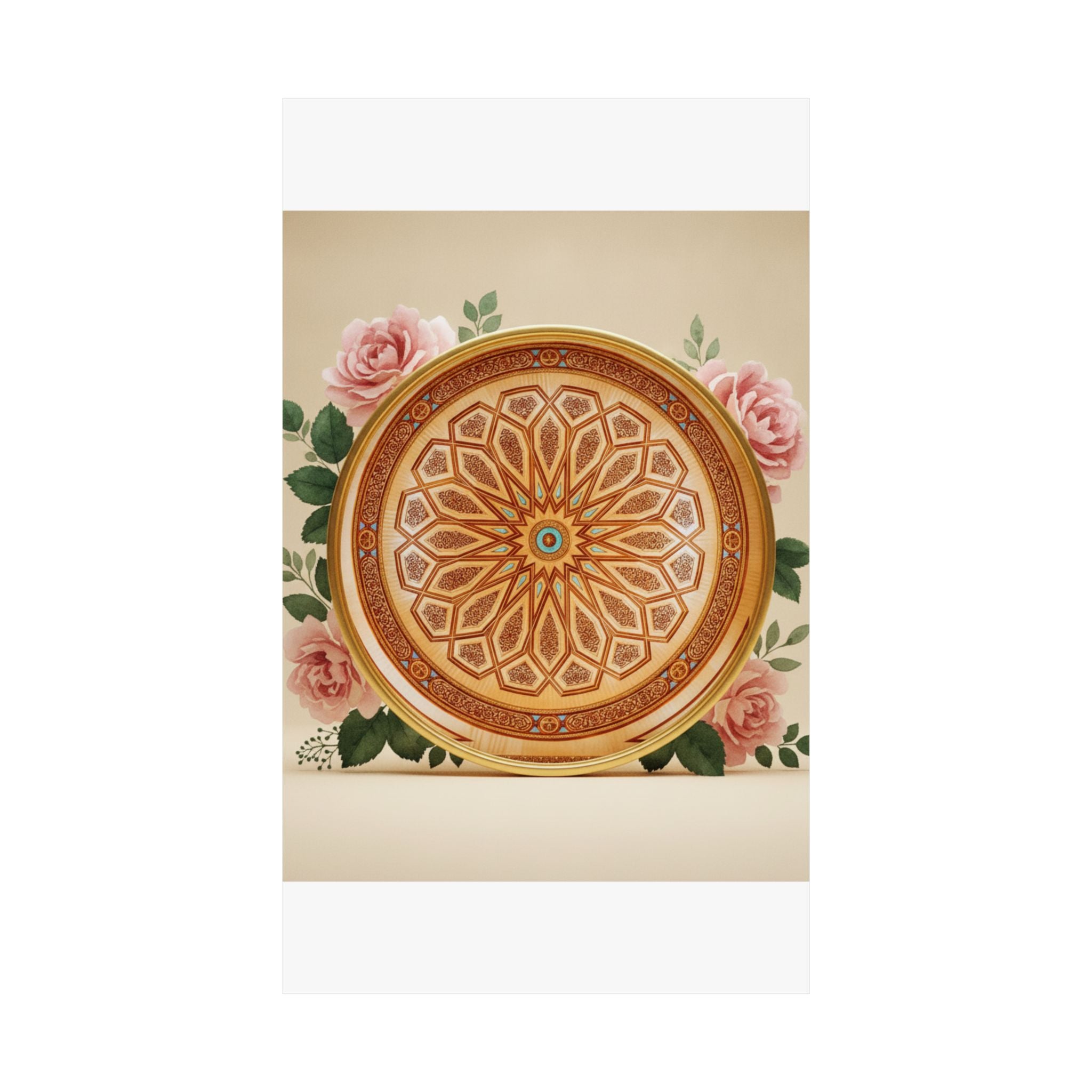 Gilded Moroccan Medallion and Pink Roses Art Poster