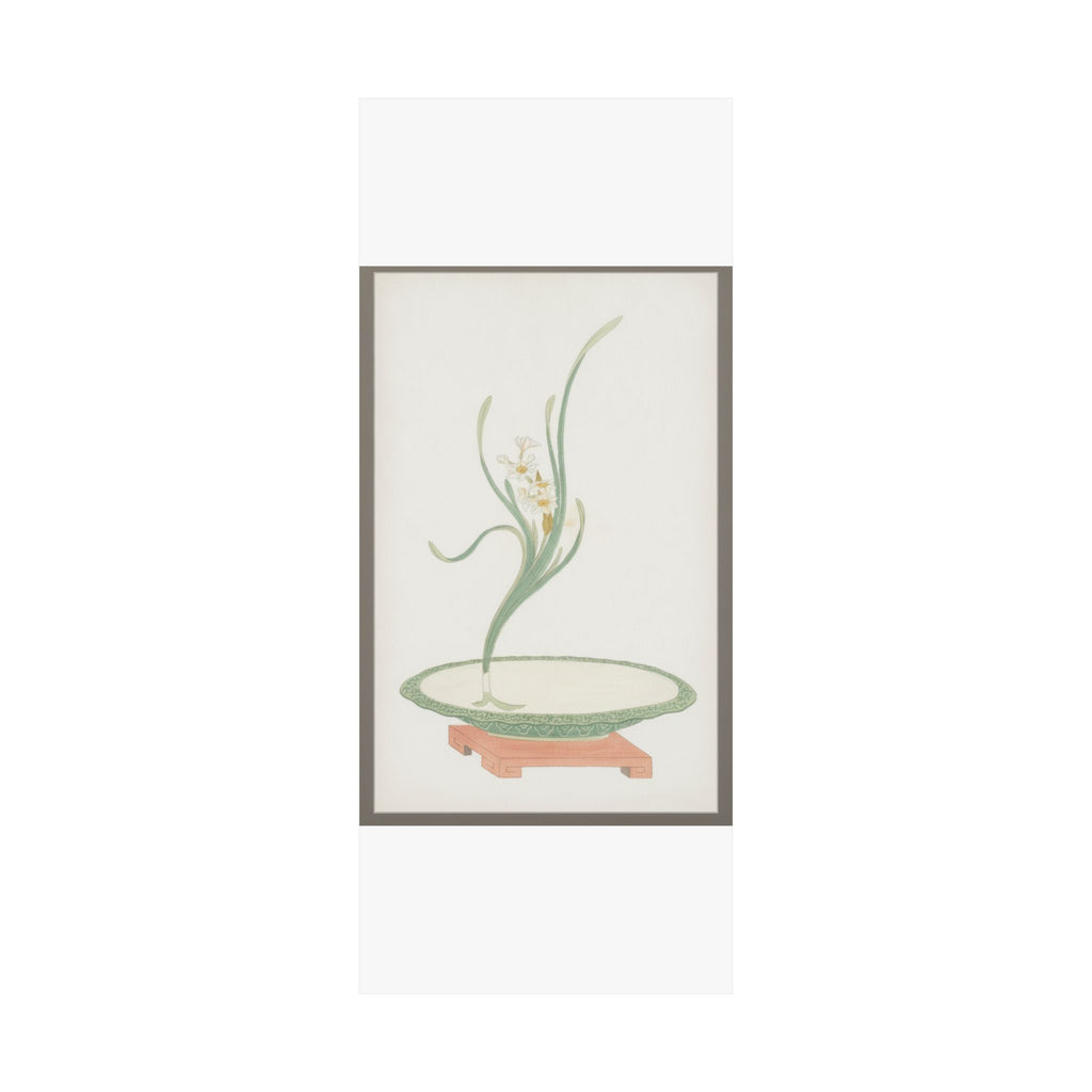 Watercolor — Flower Arrangement Of Suisen (Narcissus) In A Flat Green Dish — Matte Poster
