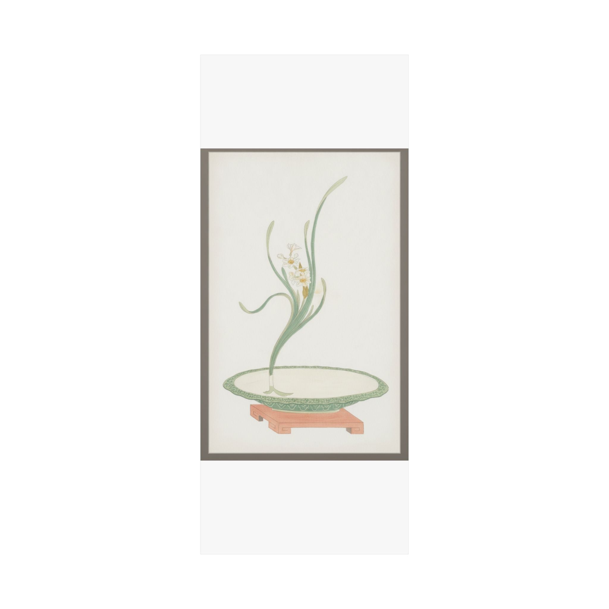 Watercolor — Flower Arrangement Of Suisen (Narcissus) In A Flat Green Dish — Matte Poster
