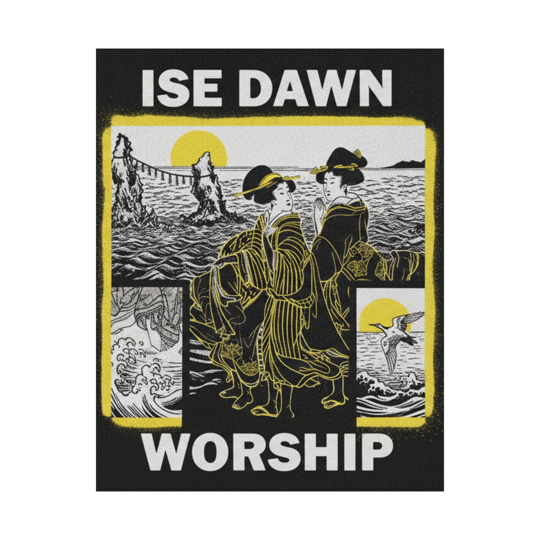 Streetwear Collage — Women Worshipping The Rising Sun Between The Twin Rocks At Ise — Matte Poster