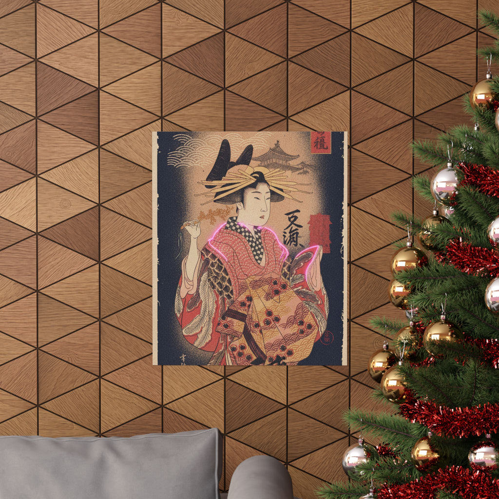 Japanese Street — Courtesan With Branch Of Seri — Matte Poster