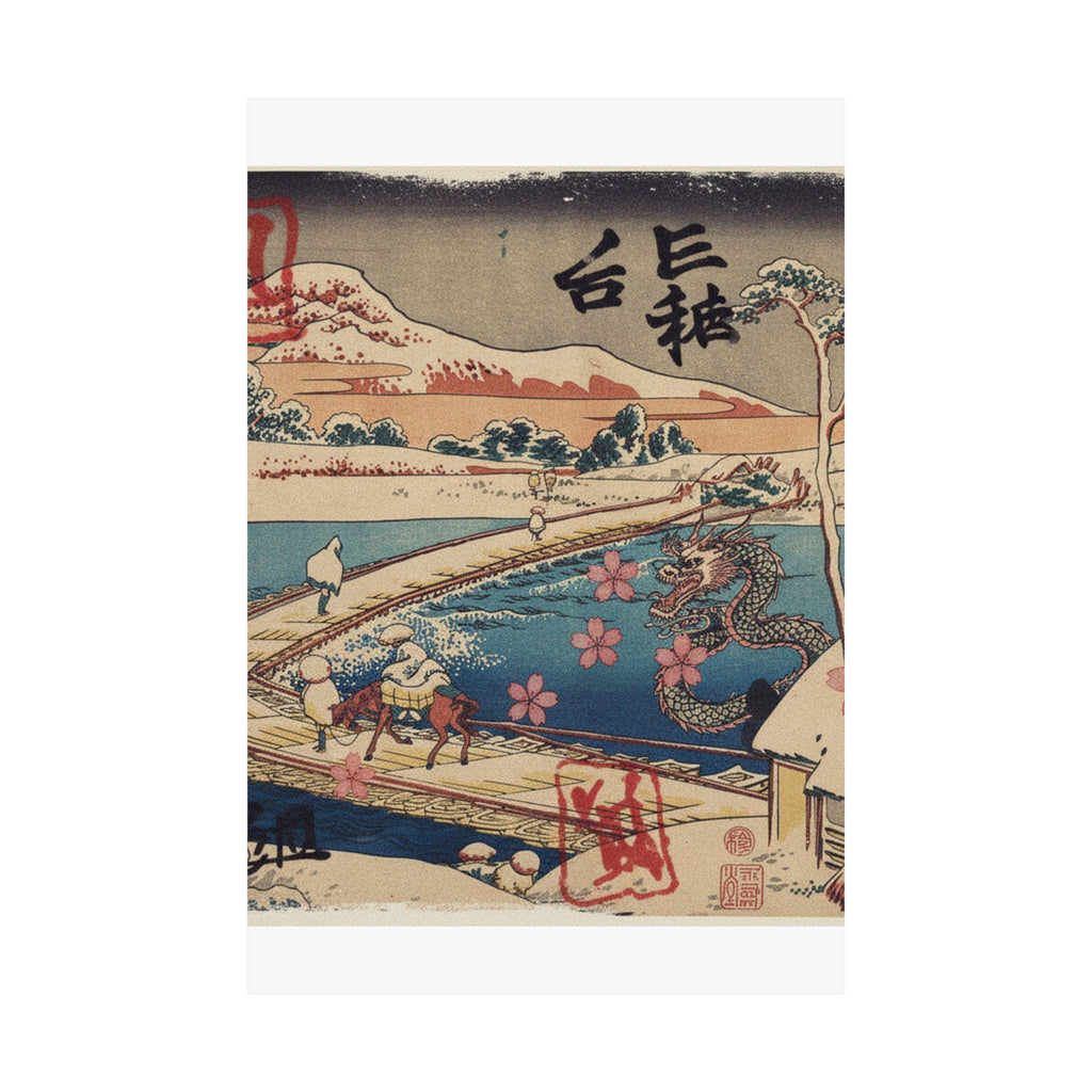 Japanese Street — Old View Of The Boat-Bridge At Sano In Kōzuke Province (Kōzuke Sano Funabashi No — Matte Poster