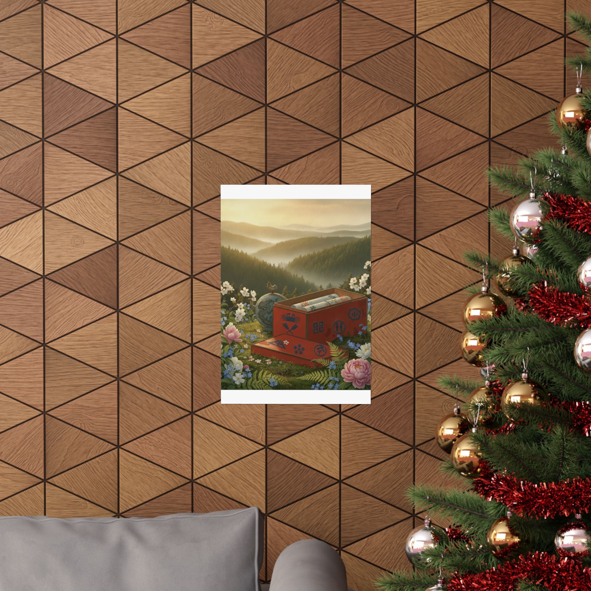 Scenic Nature — Red Lacquer Box And Water-Pot — Matte Poster