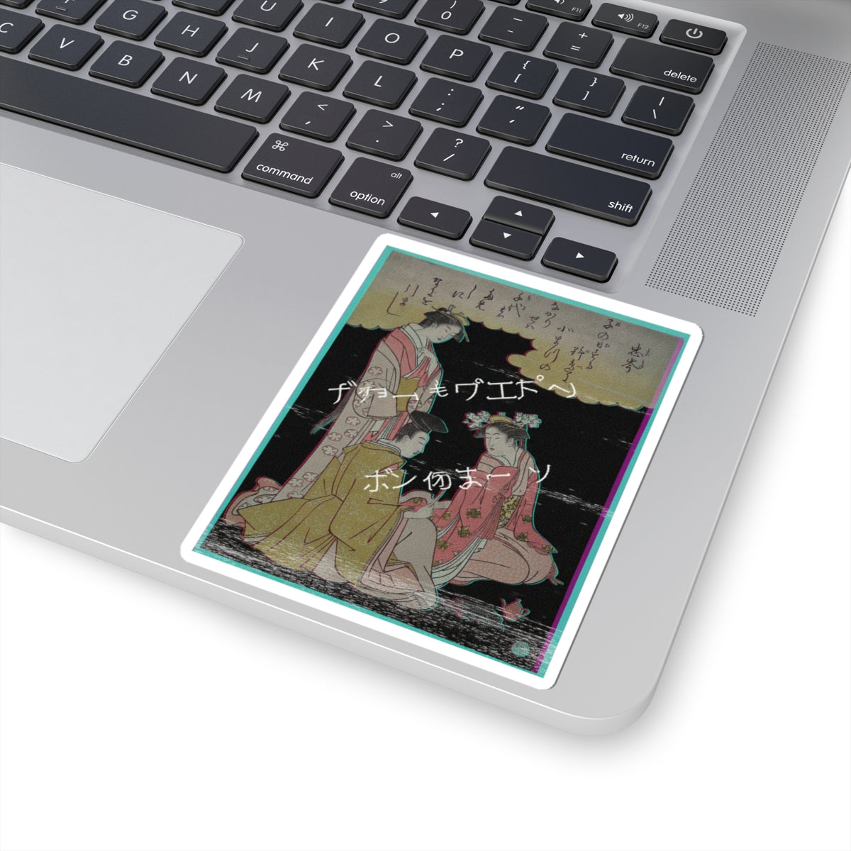 Glitch Culture — Courtier And Two Ladies Of The Court, With A Poem By Mibu No Tadamine — Kiss-Cut Sticker