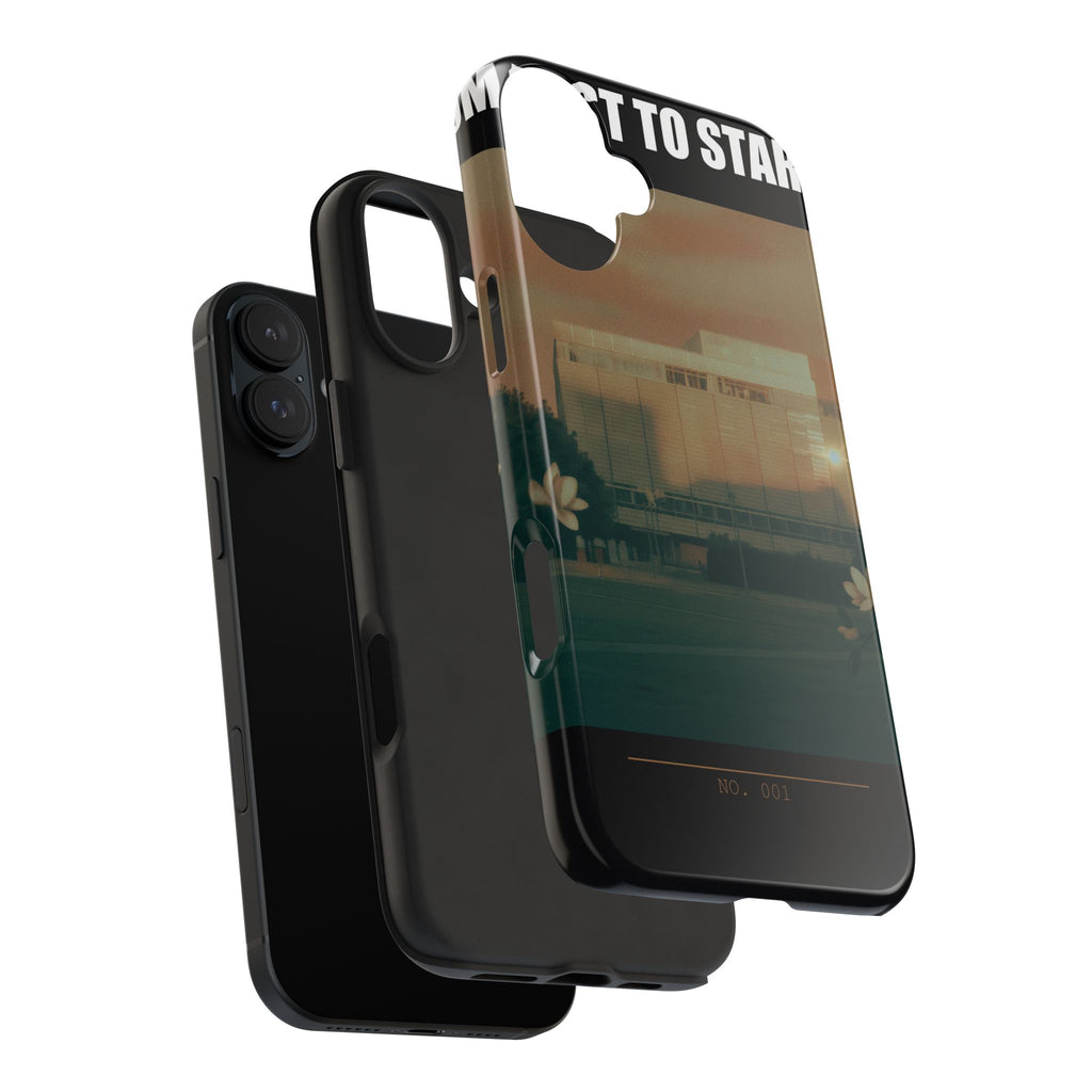 Dusk Brutalist Building and Daisies Photo Phone Case