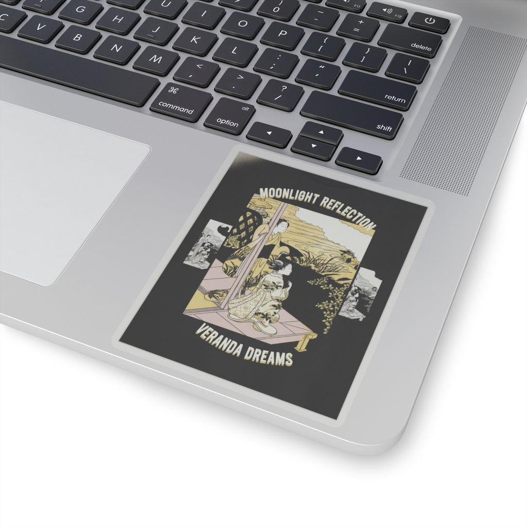 Streetwear Collage — Two Girls On A Veranda Beside A Stream With The Moon — Kiss-Cut Sticker
